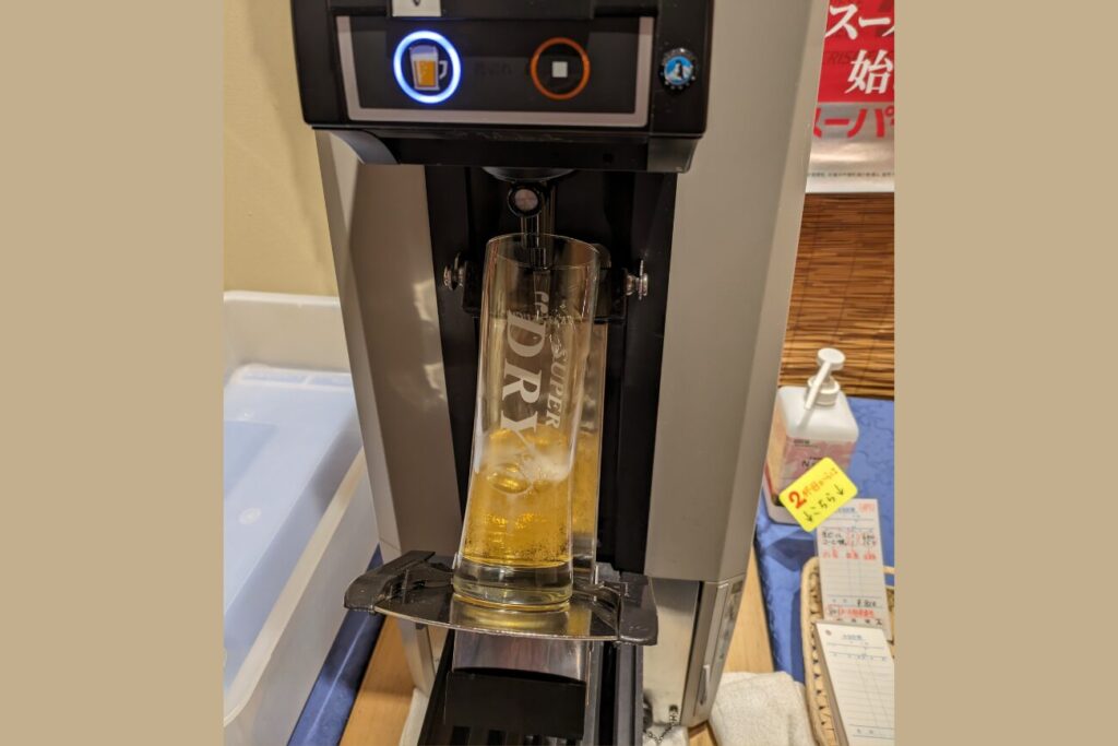 湯喜望 白扇の売店で飲んだ生ビール