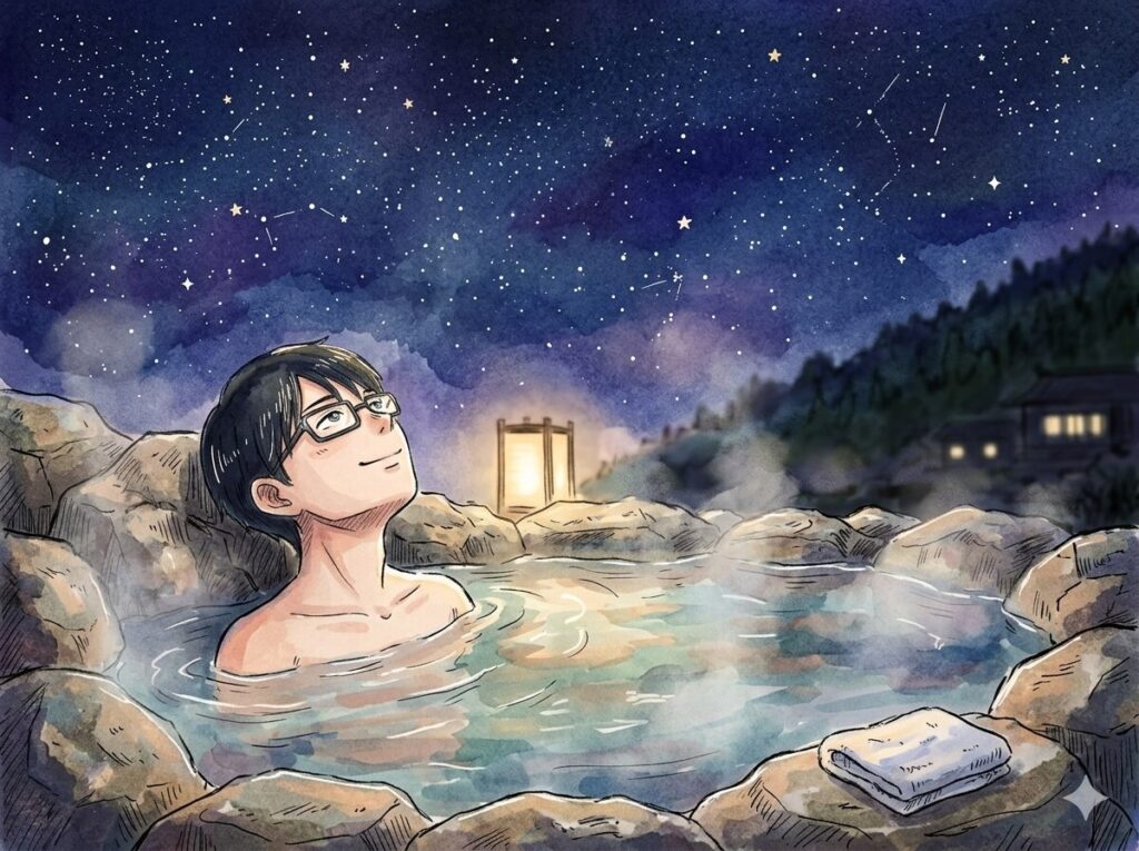 露天風呂で星空を眺めるイメージ画像