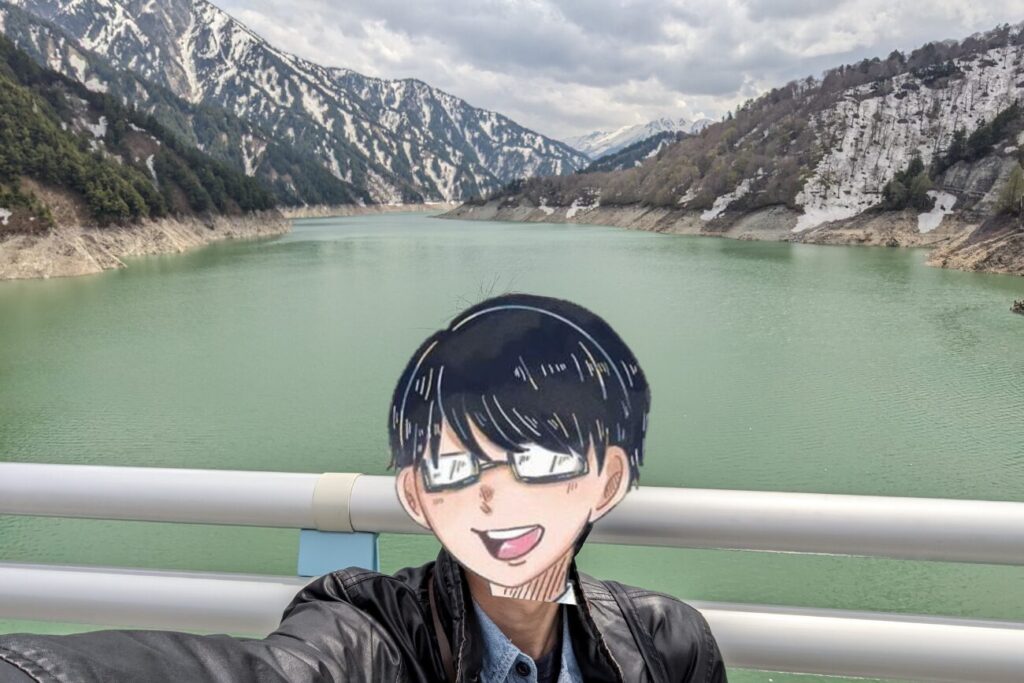 黒部湖での記念撮影