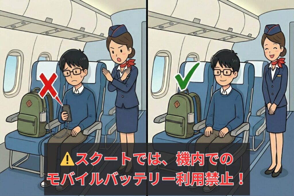 スクートの機内でモバイルバッテリーの使用はNG