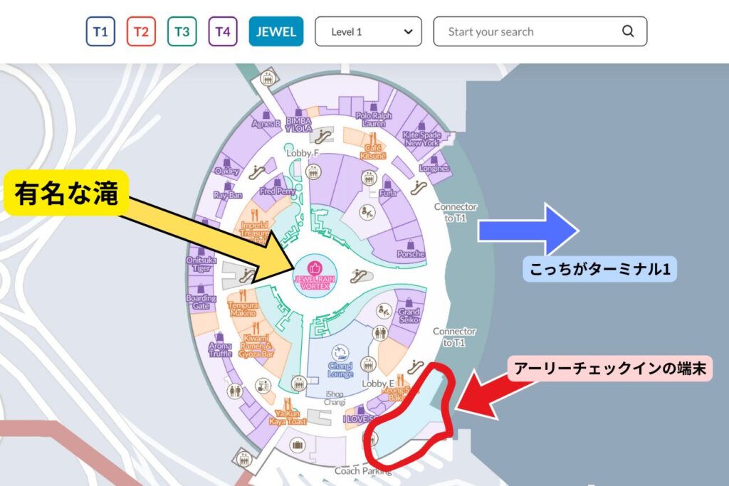 チャンギ空港1階ジュエルの地図