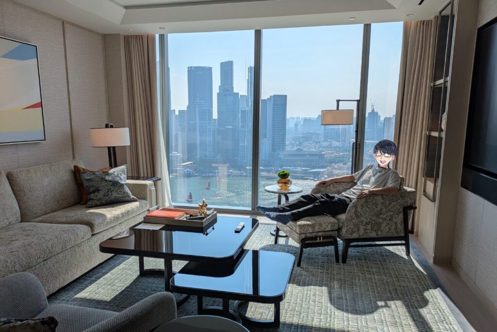 マリーナベイサンズのスイートルームでの記念撮影