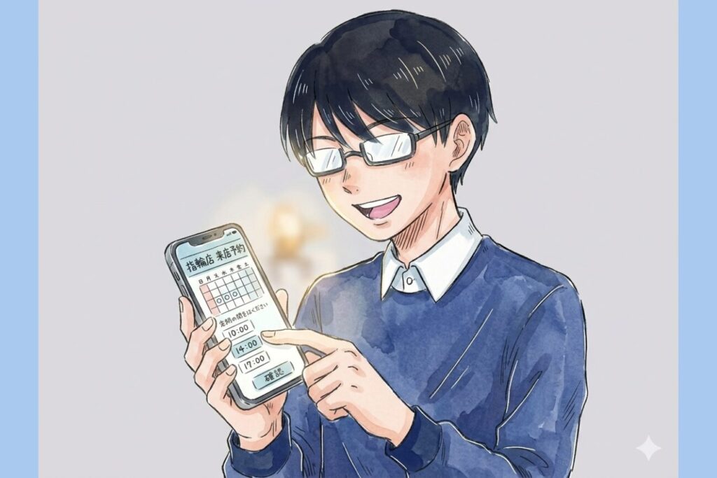 指輪の来店予約をする様子