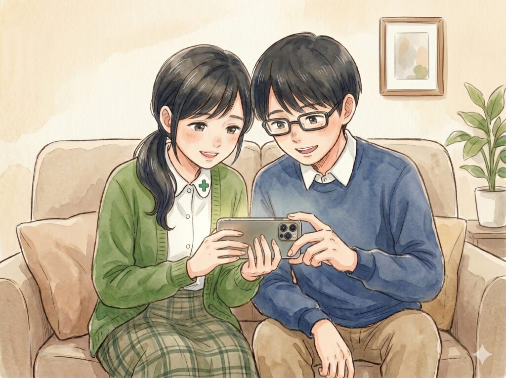 二人で映画を見ている様子