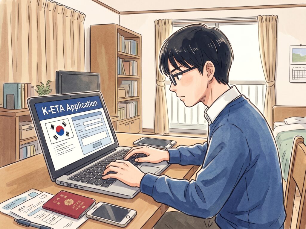韓国のe-Arrival card（電子入国申告書）を申告している様子